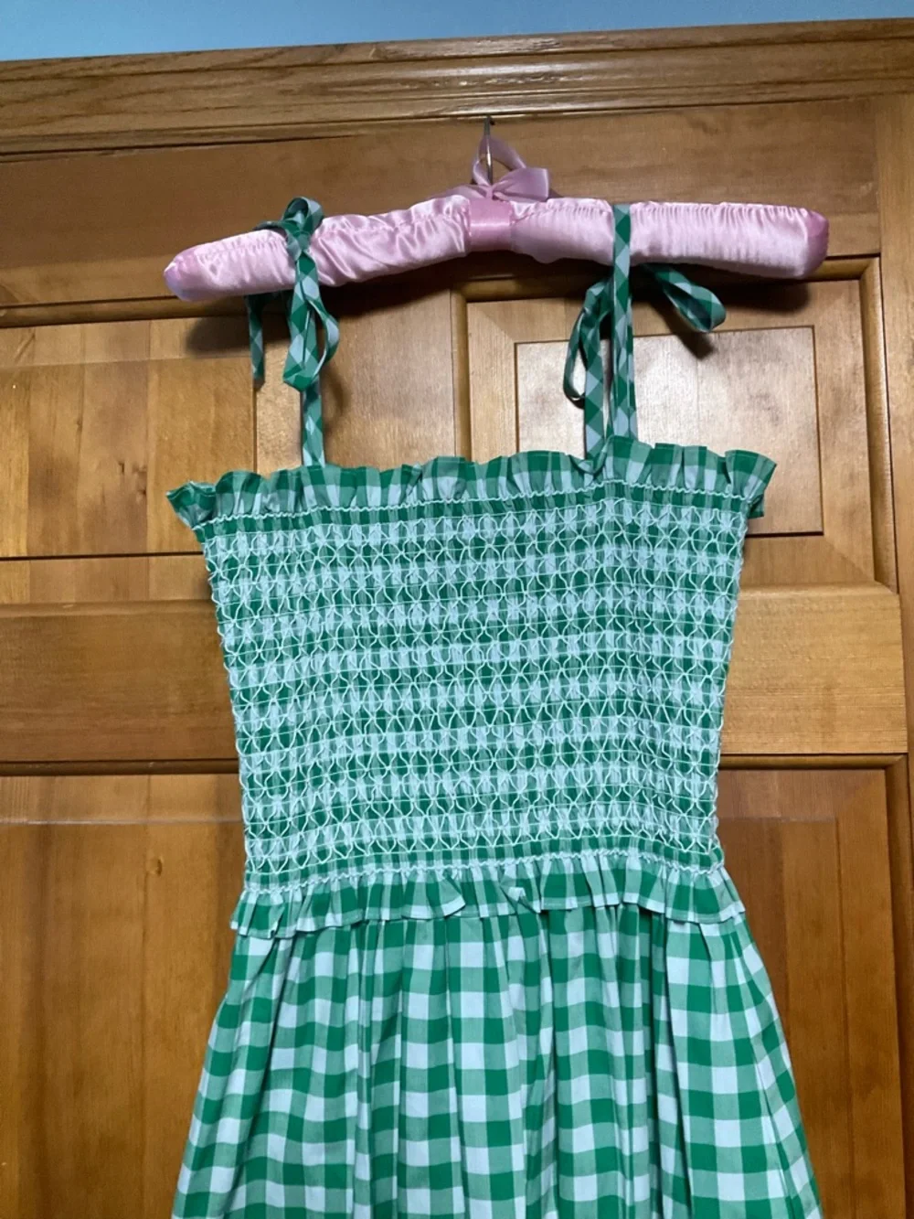 Kate Spade Gingham check Smocked-Bodice Maxi Dress in Wintergreen Sz medium NWT - Picture 9 of 12
